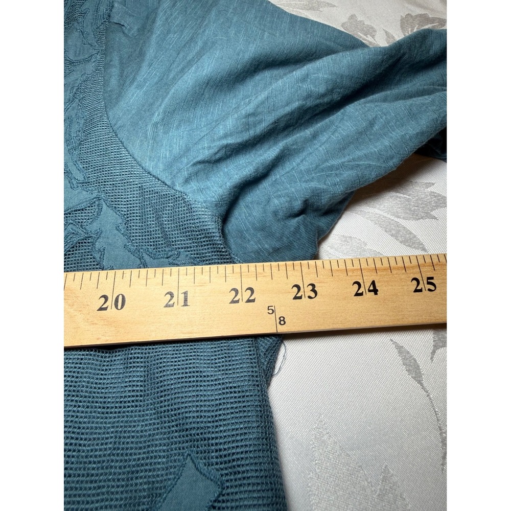 Democracy Womens 1X Teal Blue Embroidered Mesh Overlay 3/4 Sleeve Top Boho - Picture 4 of 8